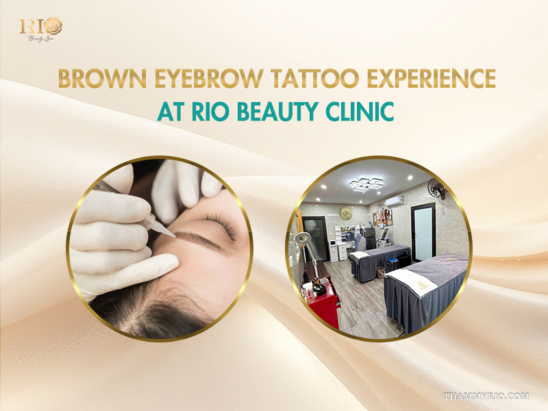 Professional brown eyebrow tattoo procedure and modern clinic facility at Rio Beauty Clinic.
