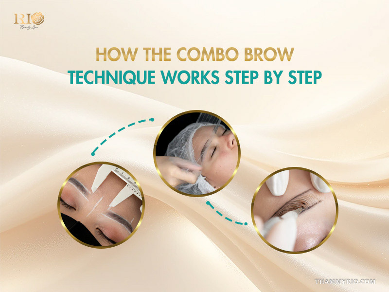 Step by step process of performing the combo brows technique.
