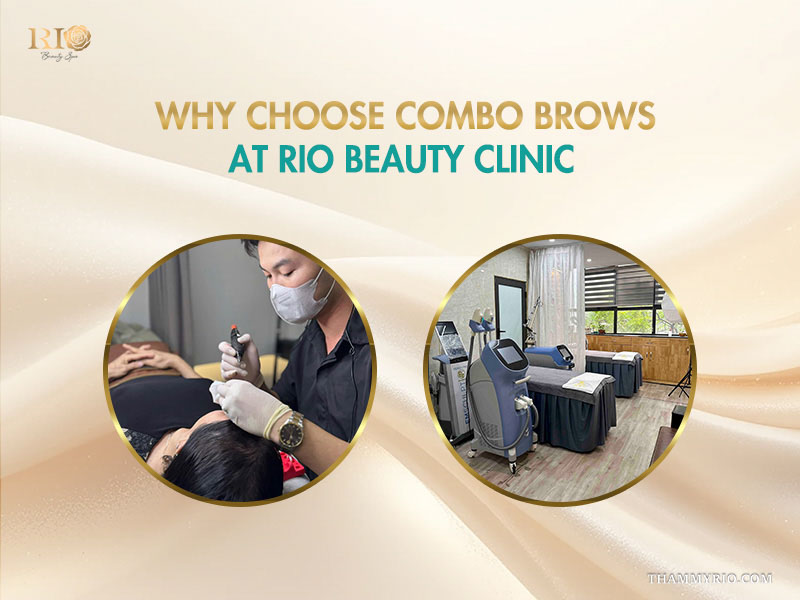 Professional clinic environment and expert performing combo brows service.