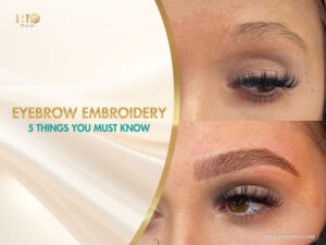 Before and after results of professional eyebrow embroidery service showing enhanced shape and definition.