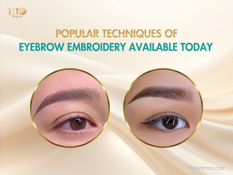 Comparison of popular techniques of eyebrow embroidery available today showcasing microblading and shading effects.