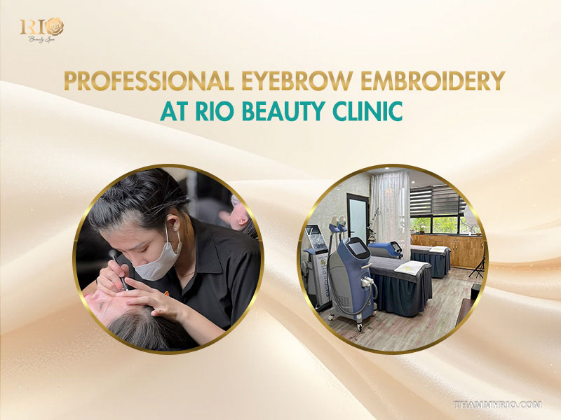 Professional eyebrow embroidery procedure and modern clinic facilities at Rio Beauty Clinic.