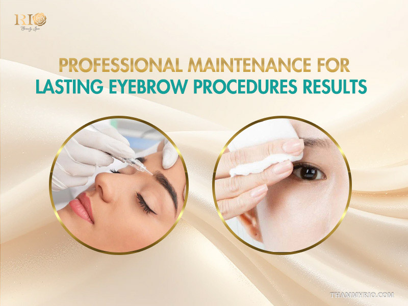 Professional maintenance and aftercare for lasting eyebrow procedures results featuring a tattooing process and cleaning step.