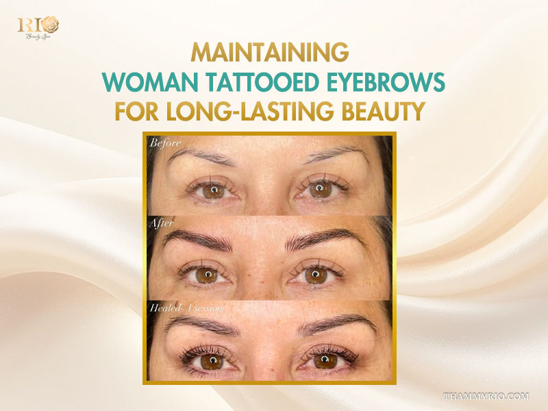 Before and after results of eyebrow tattoos for women showing the healed look after one session.