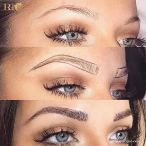 Detailed view of eyebrows 3D hair strokes for a realistic appearance.