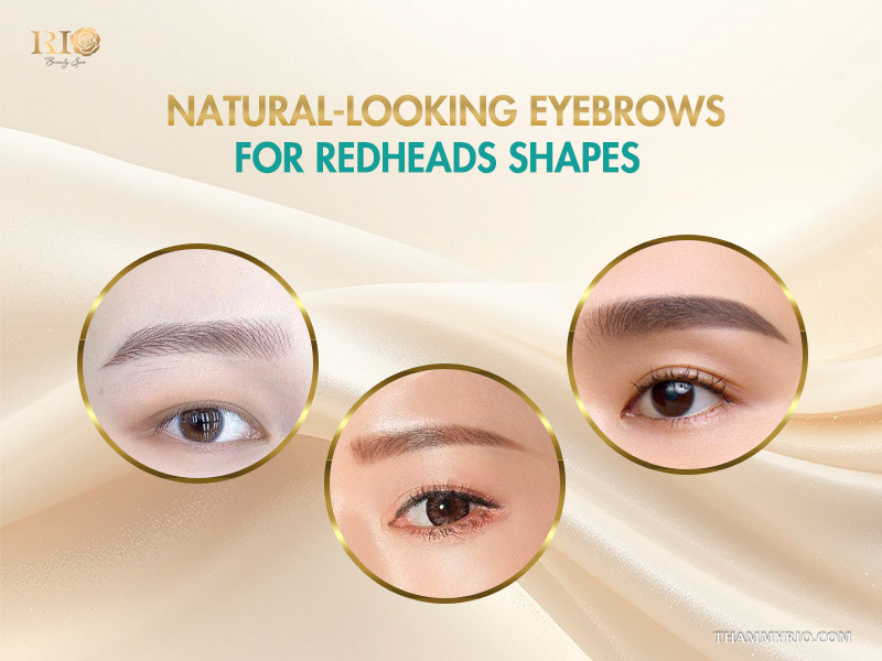 Natural-looking eyebrow shapes for redheads shown in three professional styles.