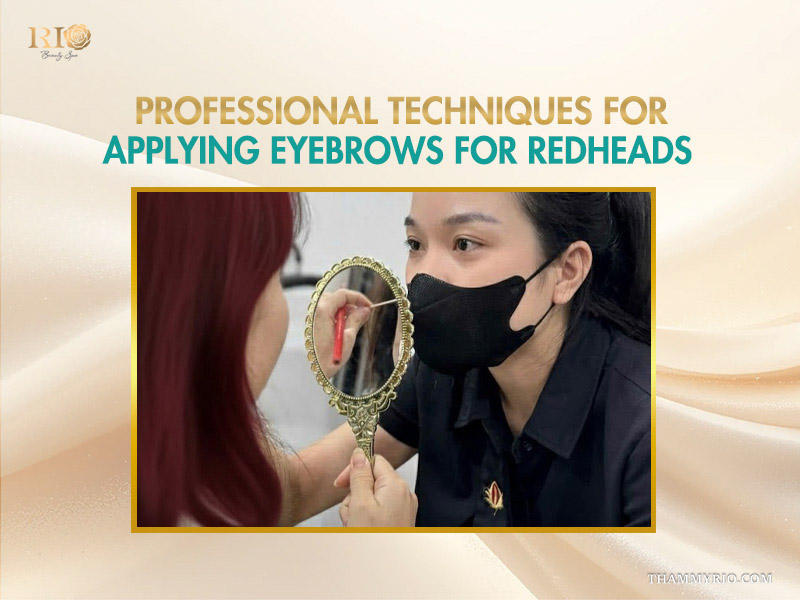 A professional technician performing expert techniques for applying eyebrows for redheads at a beauty spa.
