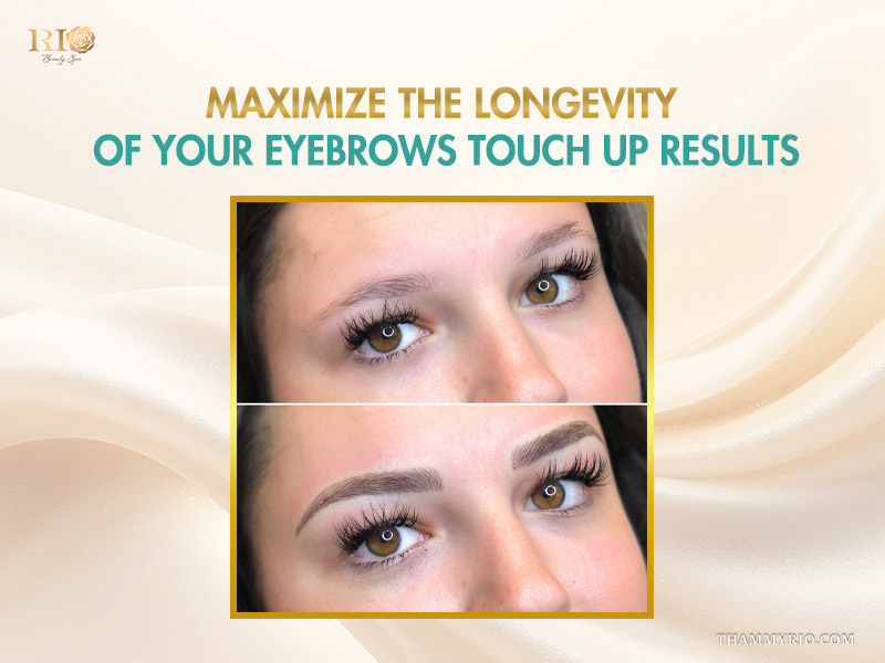 Comparison of thin natural brows and defined results after an eyebrows touch up session.