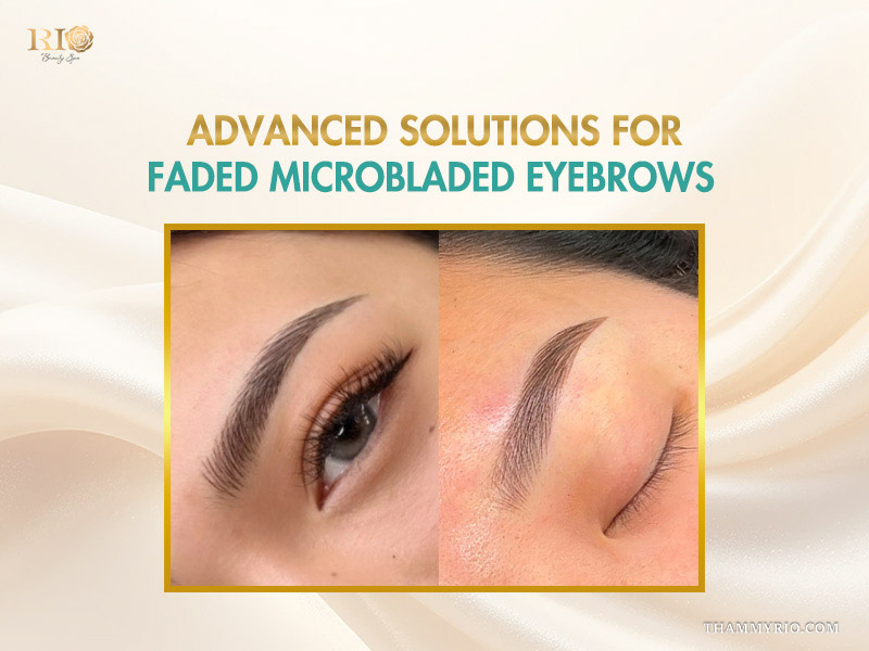 Close-up comparison of advanced corrective brow techniques used to fix and refresh fade microblading results.