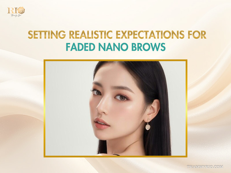 A beautiful woman showing natural results after a touch-up for faded nano brows.