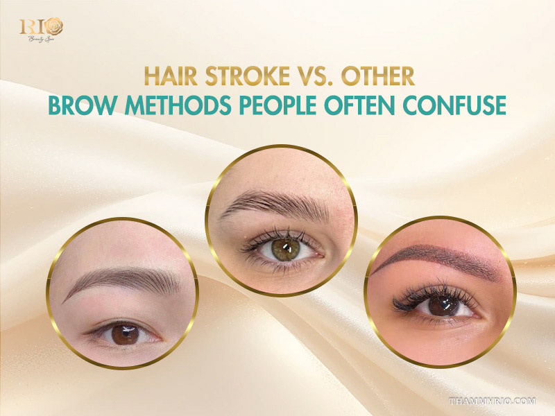 Comparison of hair stroke eyebrows vs other brow tattooing methods at Rio Beauty Spa.