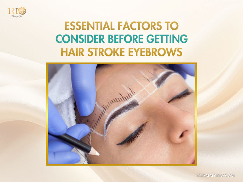 Professional mapping and measurement process for hair stroke eyebrows at a beauty spa.