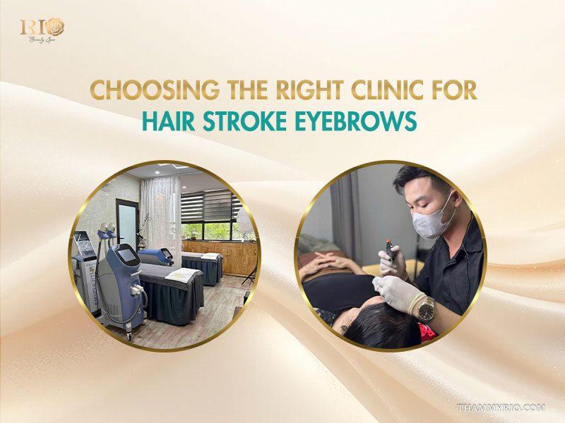 Modern beauty spa facilities and a professional technician performing hair stroke eyebrows.
