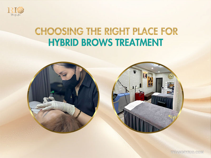 Professional specialist performing hybrid brows treatment in a modern salon setting.