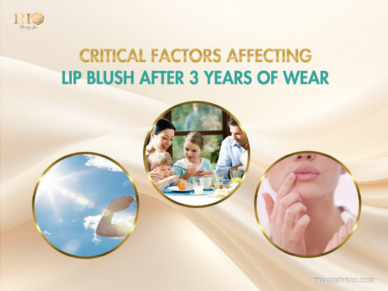 Factors like sun exposure and lifestyle affecting lip blush after 2 years.