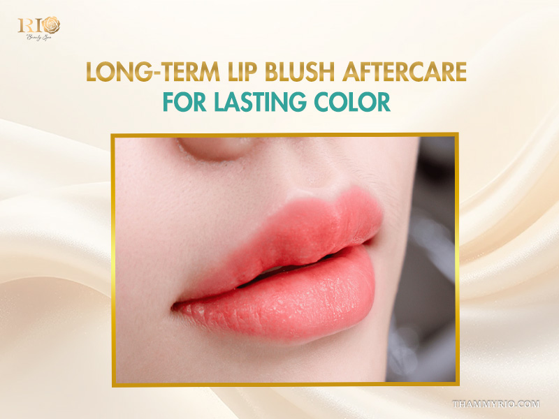 Long-term lip blush aftercare showing healed pink lips with healthy texture and vibrant color.