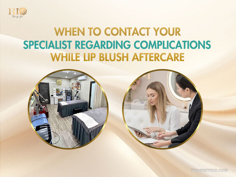 Professional consultation at Rio Beauty Spa regarding lip blush aftercare complications and safety guidelines.