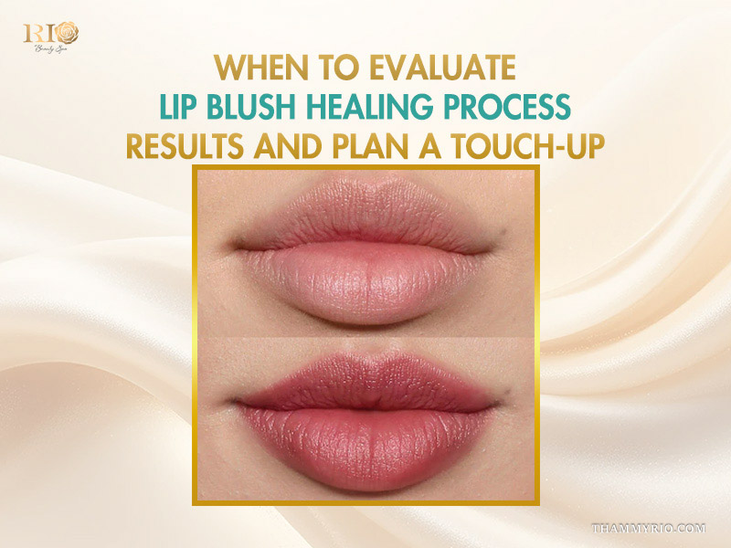 Final results of the lip blush healing process and touch-up planning.