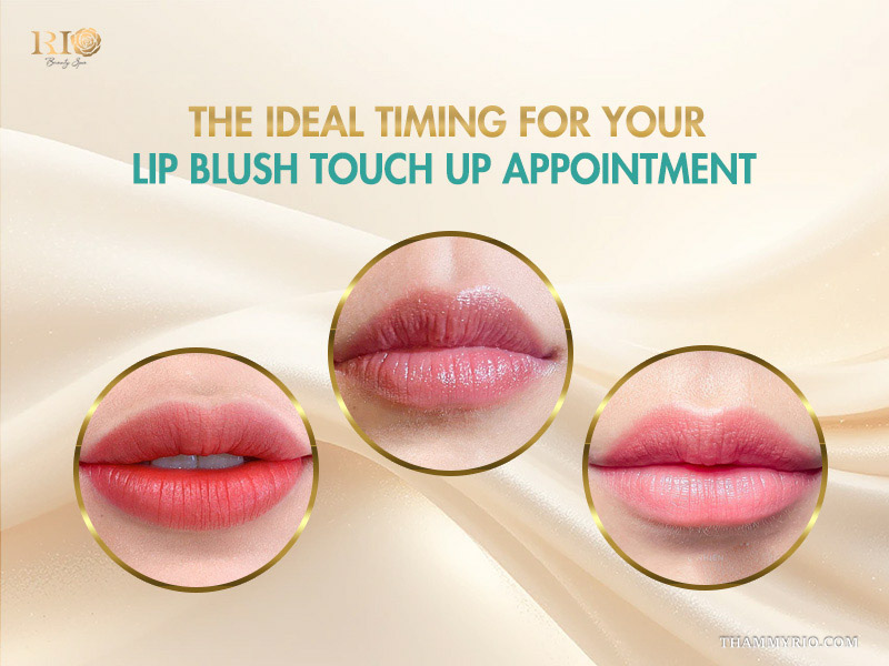 Comparison of lip colors to show the ideal timing for a lip blush touch up appointment.