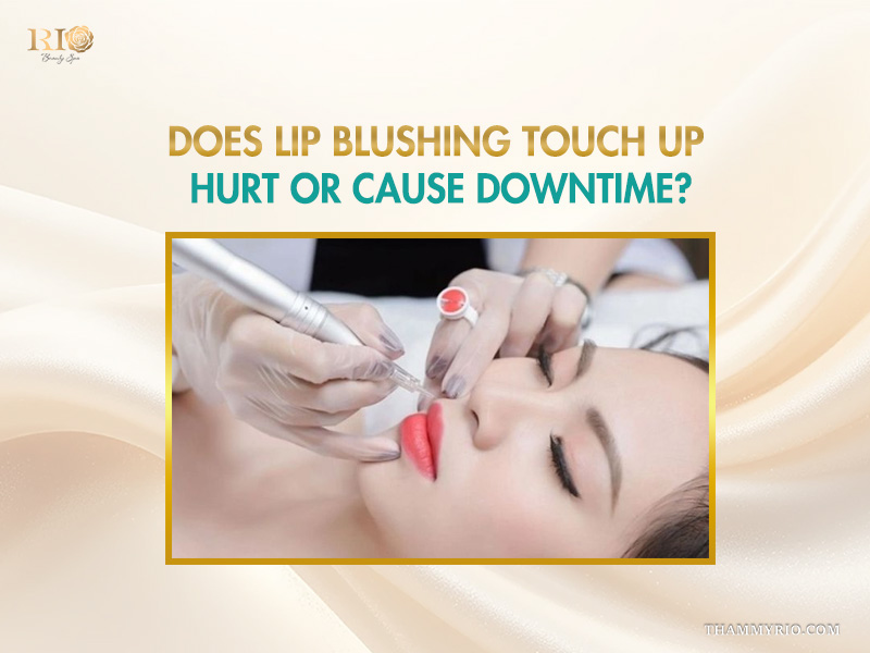 Client undergoing a comfortable lip blush touch up procedure at a professional clinic.