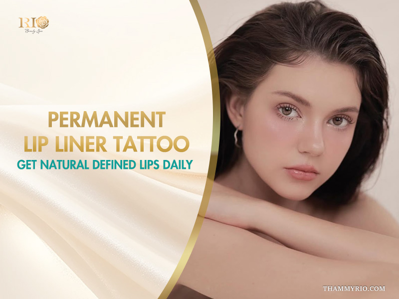 A model showcasing natural results of a permanent lip liner tattoo by Rio Beauty Spa