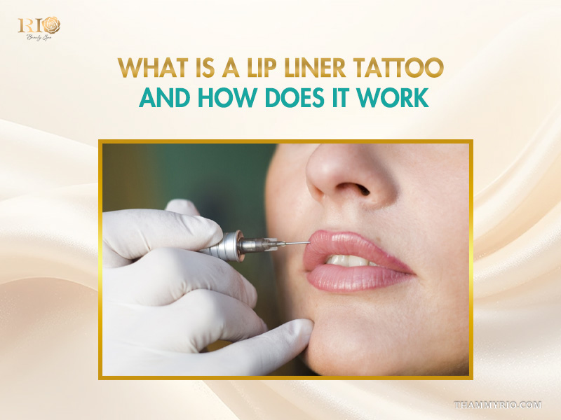 Close-up of a professional performing a lip liner tattoo procedure at Rio Beauty Spa.