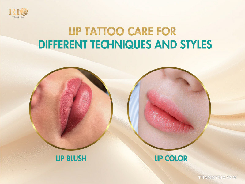 Comparison between lip blush and lip color techniques for tailored lip tattoo care.