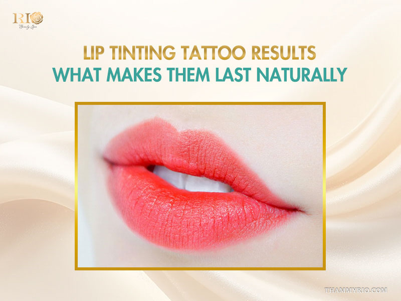 Vibrant coral lip tinting tattoo results on a woman showcasing long lasting natural color.