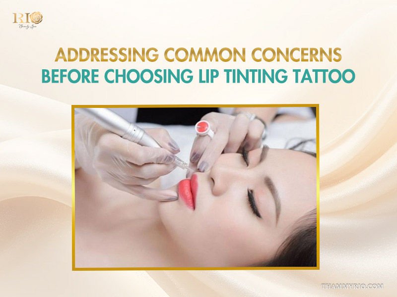 Professional technician performing a lip tinting tattoo procedure on a client.