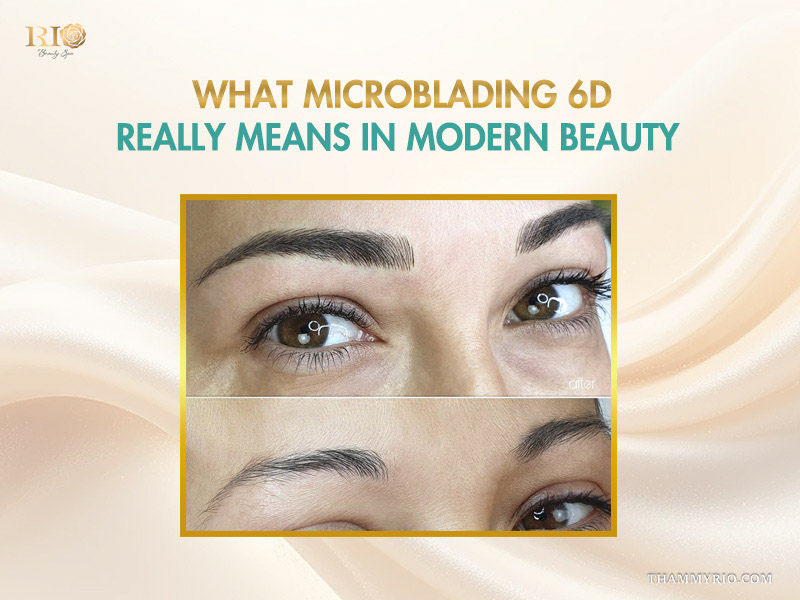 Before and after results of microblading 6D showing natural hair-like strokes for eyebrows.