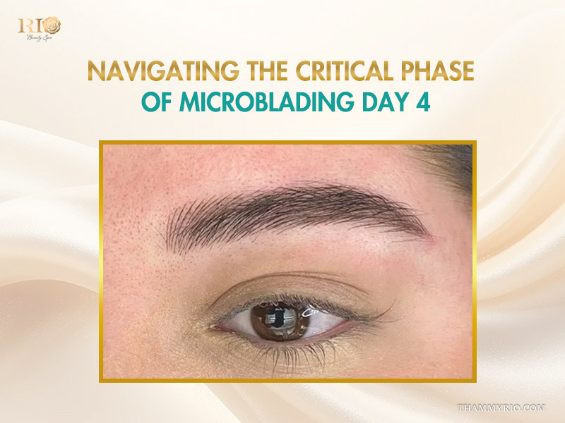 Microblading days healing process on day 4 showing brow strokes.