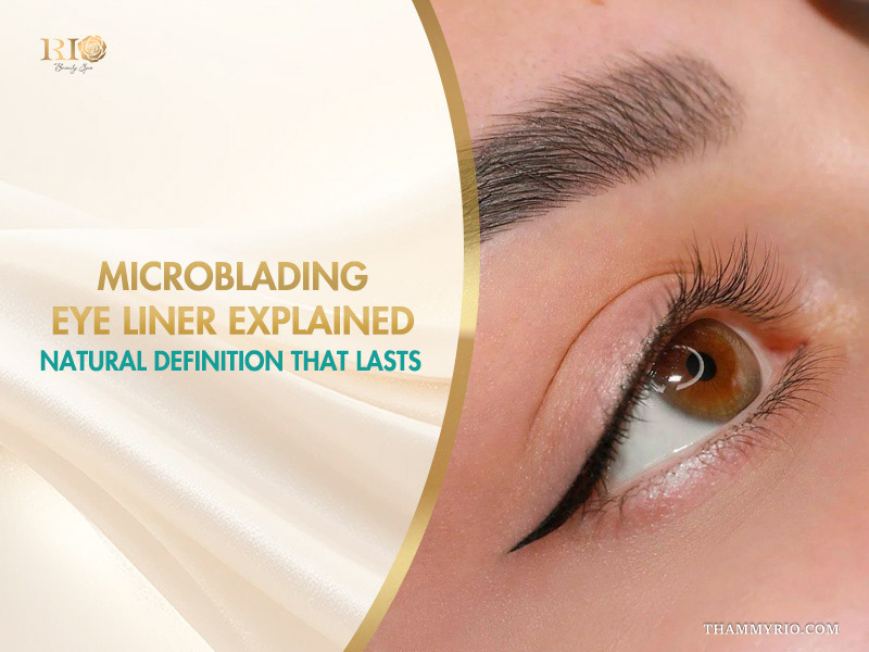 Close up of natural microblading eye liner result at Rio Beauty Spa for defined eyes.