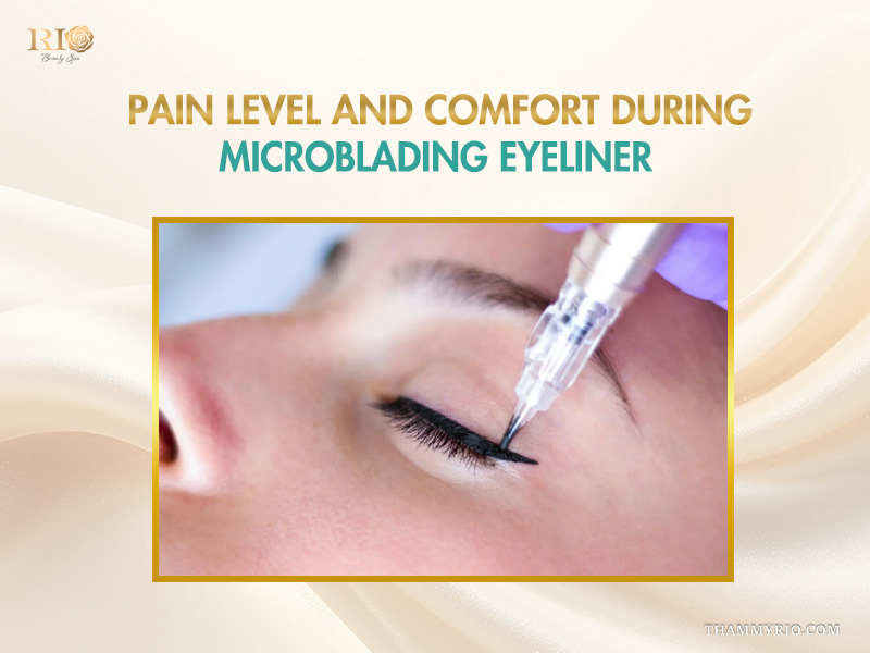 Gentle and painless microblading eye liner procedure ensuring customer comfort during the session.