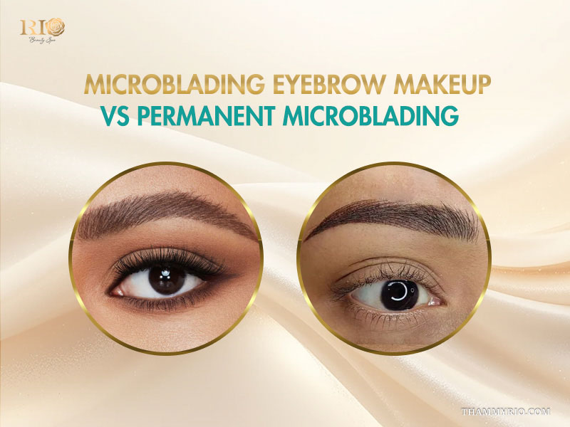 Professional comparison between microblading eyebrow makeup and permanent microblading techniques.