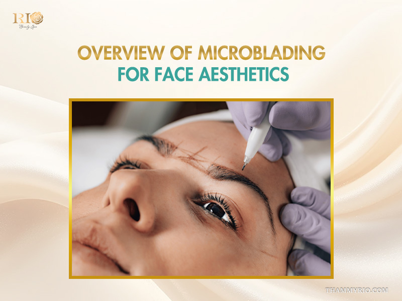 Professional microblading facial overview showing eyebrow mapping and precision tattooing for face aesthetics.