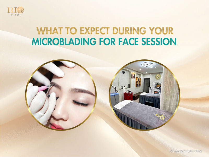 Professional workspace and procedure of a microblading facial session at Rio Beauty Spa.