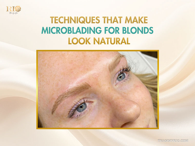 Close up of natural hair strokes using specialized microblading for blonds techniques on a fair-skinned client.