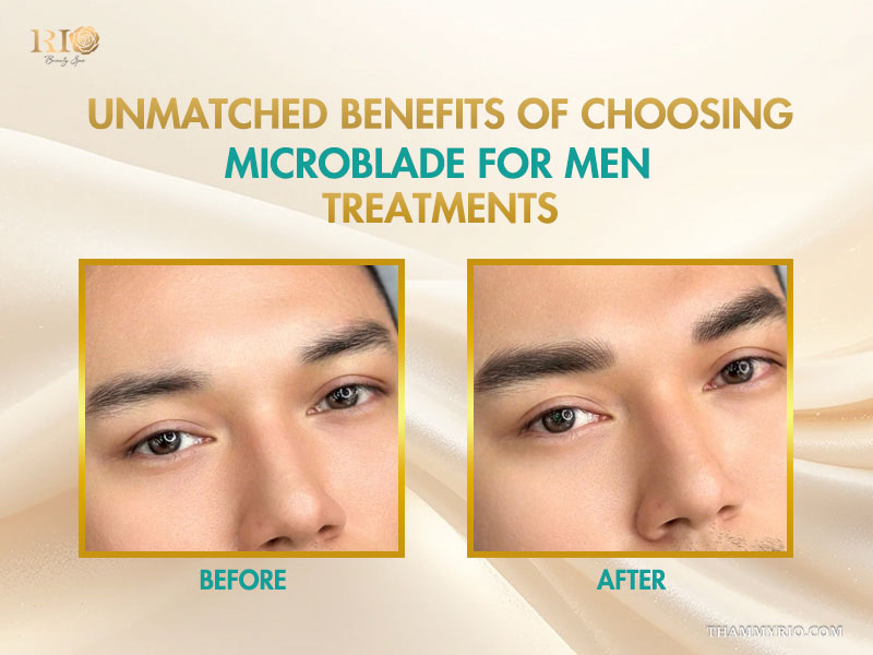 Close-up before and after results of unmatched benefits from microblading for men treatments.