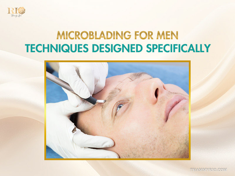 Technician applying specialized techniques designed specifically for microblading for men at Rio Beauty Spa.