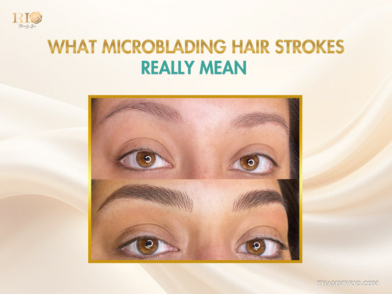 Before and after comparison of microblading hair strokes for eyebrow transformation.