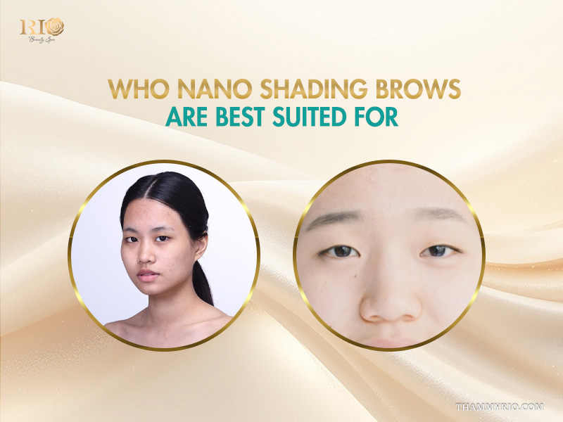 Two models with sparse and light eyebrows before a nano shading procedure.