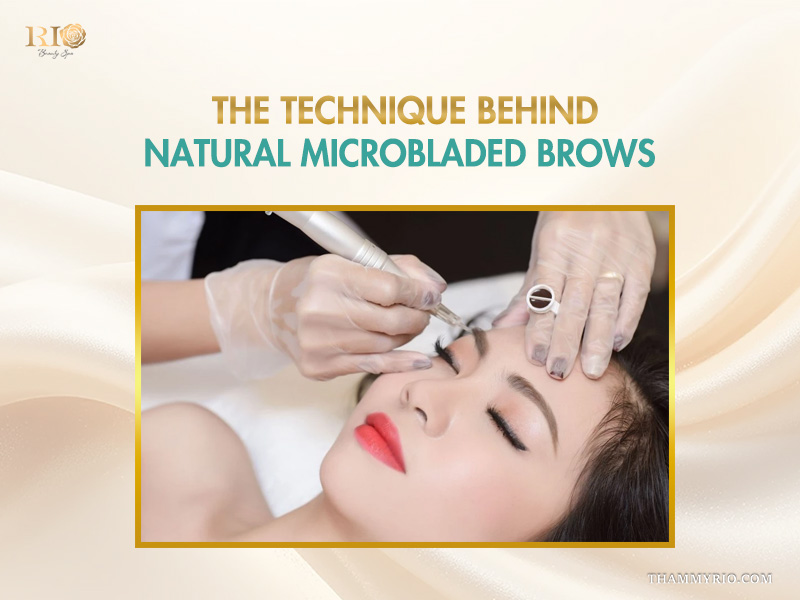 Professional artist performing the fine strokes microblading technique on a client at Rio Beauty Spa.