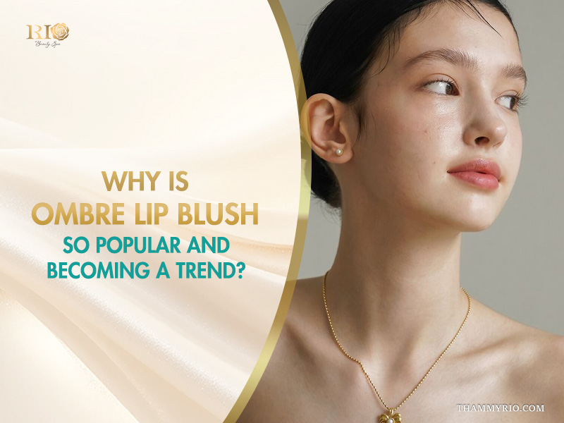 Professional ombre lip blush results on a woman with natural glowing skin.