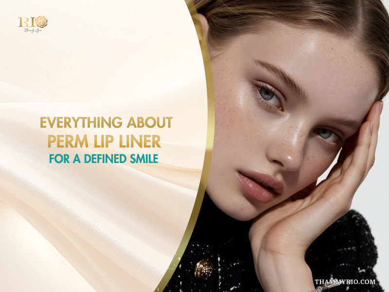 A beautiful model with natural and defined lips after a perm lip liner treatment.