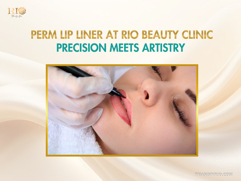 A professional artist carefully drawing a precise lip contour for a perm lip liner procedure.