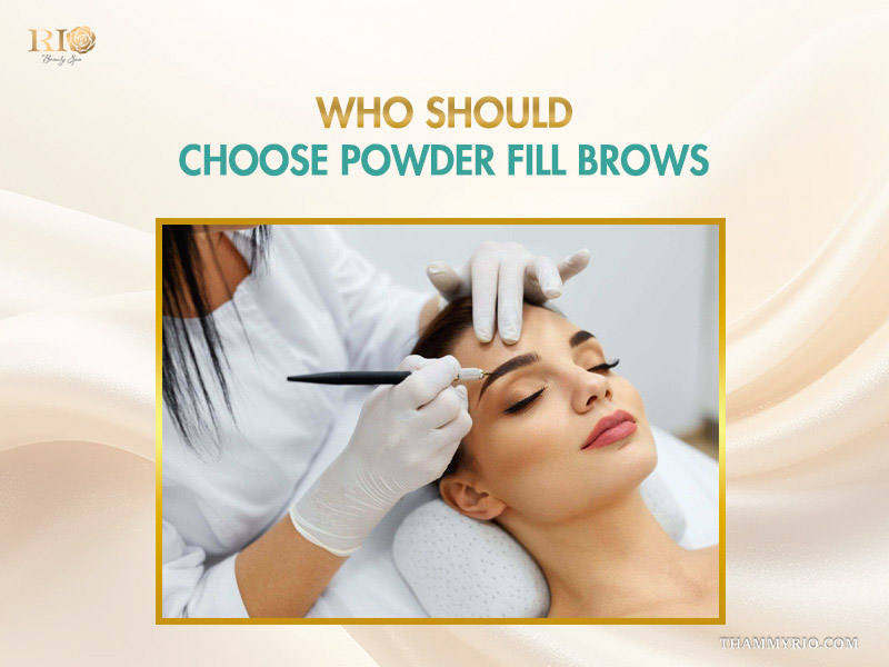 Professional technician consulting and mapping eyebrows for a client considering a permanent brow powder treatment.