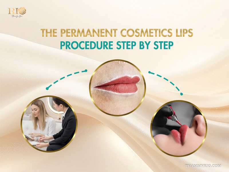 Professional permanent cosmetics lips procedure step by step including consultation and tattooing at Rio Beauty Spa.