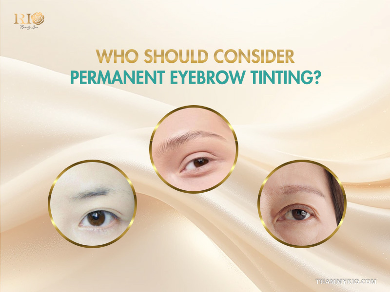 Close-up of three different eye and brow types that are suitable for permanent eyebrow tinting.