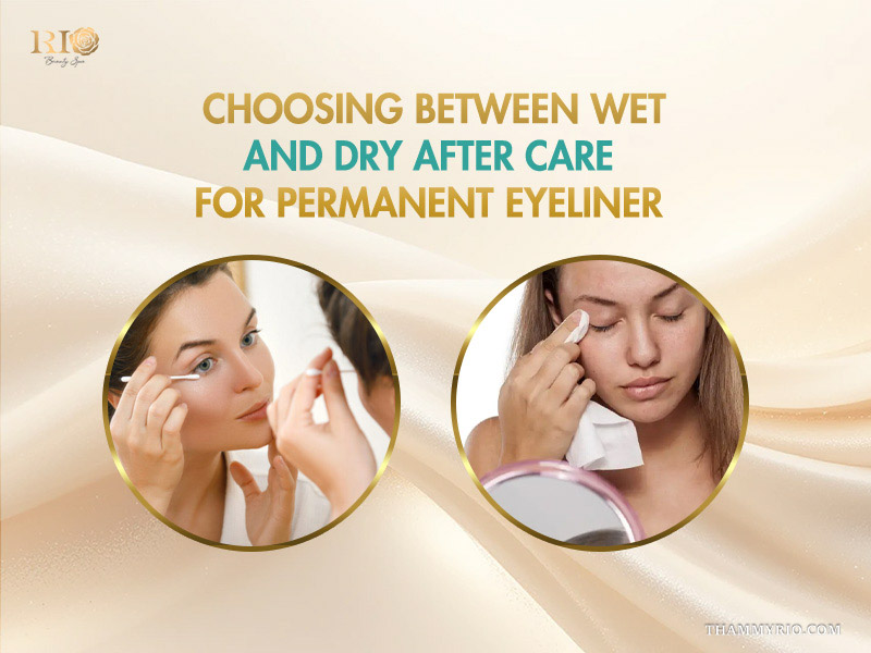 Comparison of wet vs dry permanent eyeliner care methods with women using cotton swabs and tissues.