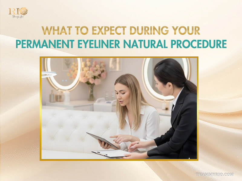 Professional consultation for a permanent eyeliner natural procedure at Rio Beauty Spa